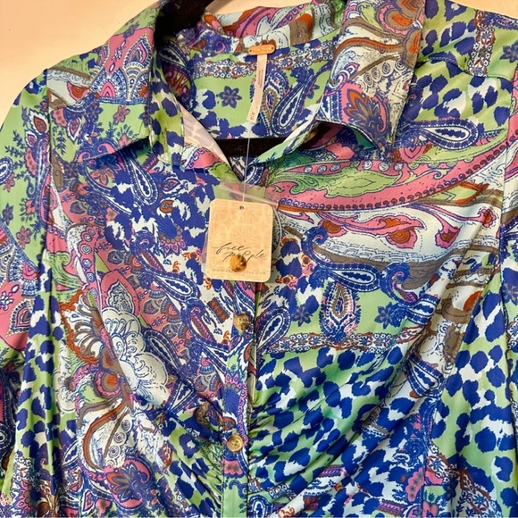 NWT Free People Bianca Printed Blouse - Picture 4 of 5